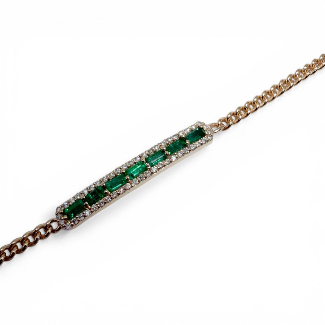 14k Yellow Gold Cuban Emerald Diamond Bracelet