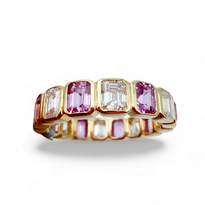 18k Yellow Gold Pink Sapphires Eternity Pink Sapphires Ring