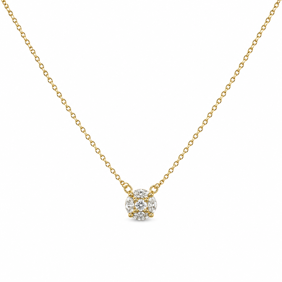 14k Yellow Gold Diamond Cluster Necklace