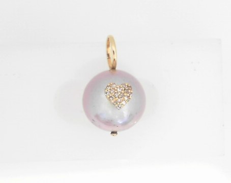 GOG Collection  Necklace FLO-14KTYGGREYPEARLWITHPAVEHEART