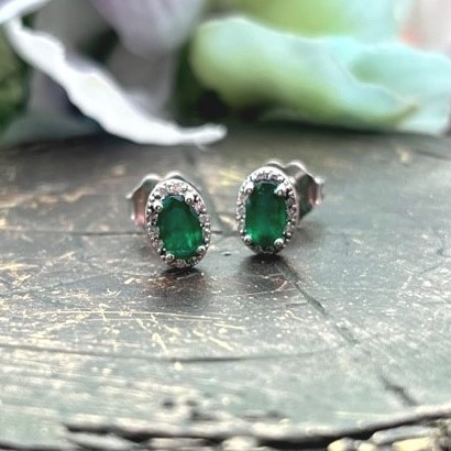 GOG Collection  Earrings GOG-14KTWGEMERALDANDDIAEAR