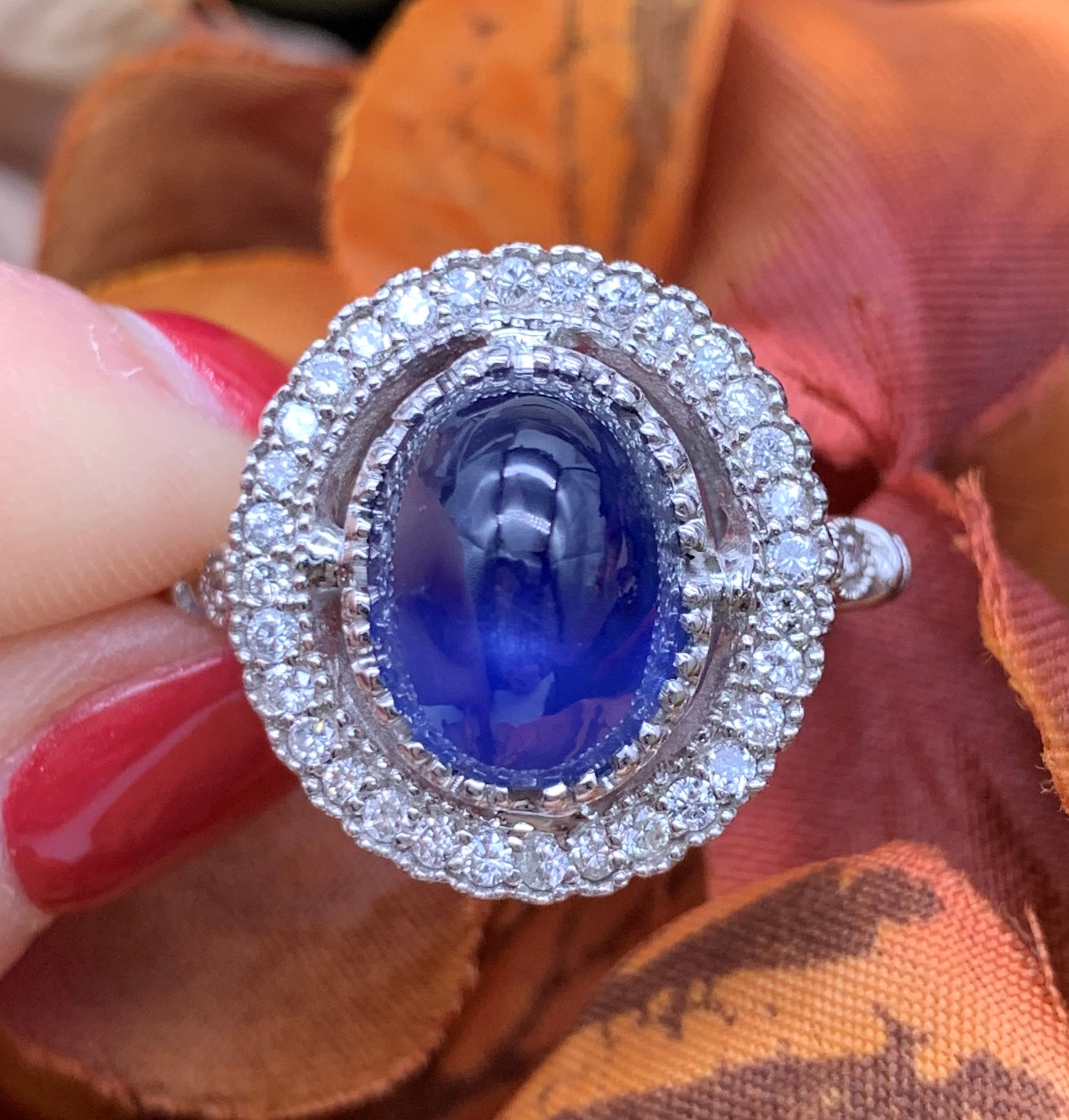 GOG Collection  Ring EST-14K WHITE STAR OVAL SAPPHIRE-R5500