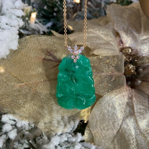 GOG Collection  Necklace EST-14KT YG JADE AND DIAMONDON ADJUSTABLE CHAIN
